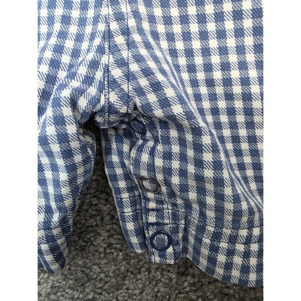 Vintage Gymboree Blue White Gingham Baseball Shortall Overalls Kids Small 90s